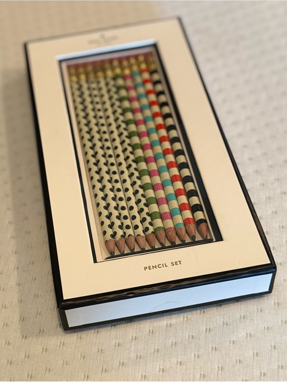 kate spade Polka Dot & Striped Pencil Set - Black, White, Red, Green, Pink, Blue